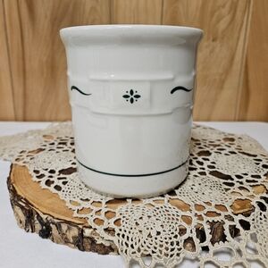Longaberger Pottery Woven Traditions Heritage Green Crock Utensil Holder 5.5” H